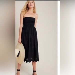 Anthropologie Midi Dress "Luiza" Black 100% Cotton w/Spaghetti straps/Strapless